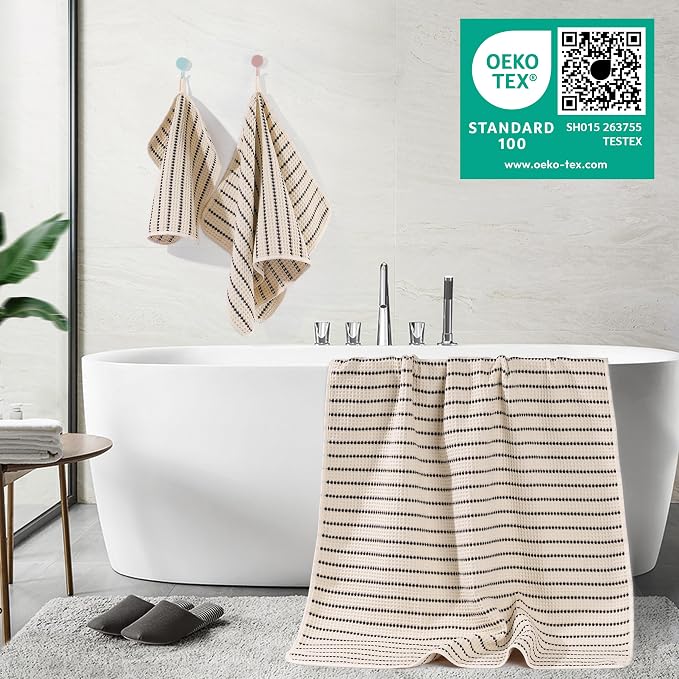 POLYTE 430 GSM Microfiber Quick Dry Lint Free Oversize Bath Towel Set, 6 Piece (Waffle Weave) - Image 3