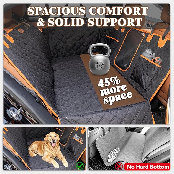 Hard Bottom Waterproof Dog Seat Cover Hammock for Full Size Truck | 900D Oxford bite-proof & waterproof. 35D sponge pad protects dog joints. Extra-wide hard bottom supports 600lbs. Mesh window - Image 5