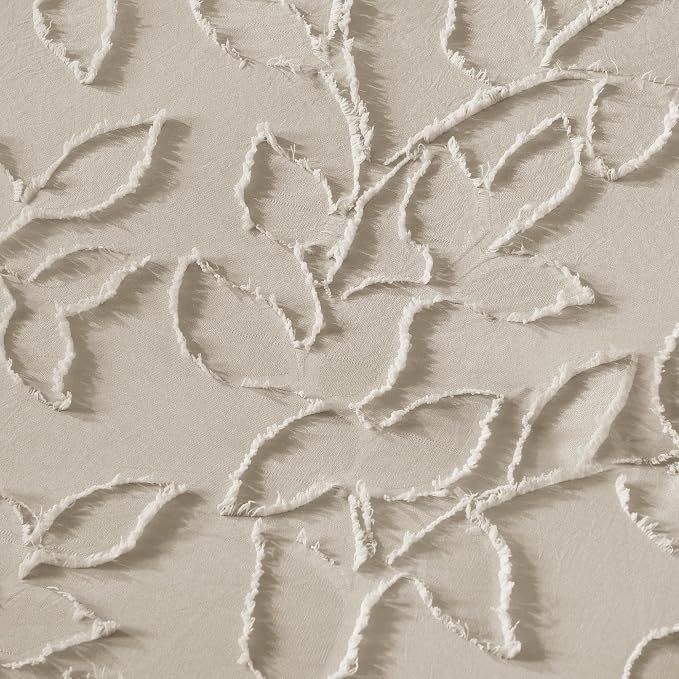 Litanika King Size Comforter Set Oatmeal, 3 Piece Khaki Boho Tufted Bedding, Beige Fluffy Farmhouse Bed Set for All Season with 2 Leaf Pattern Pillowcases（104x90In） - Image 5