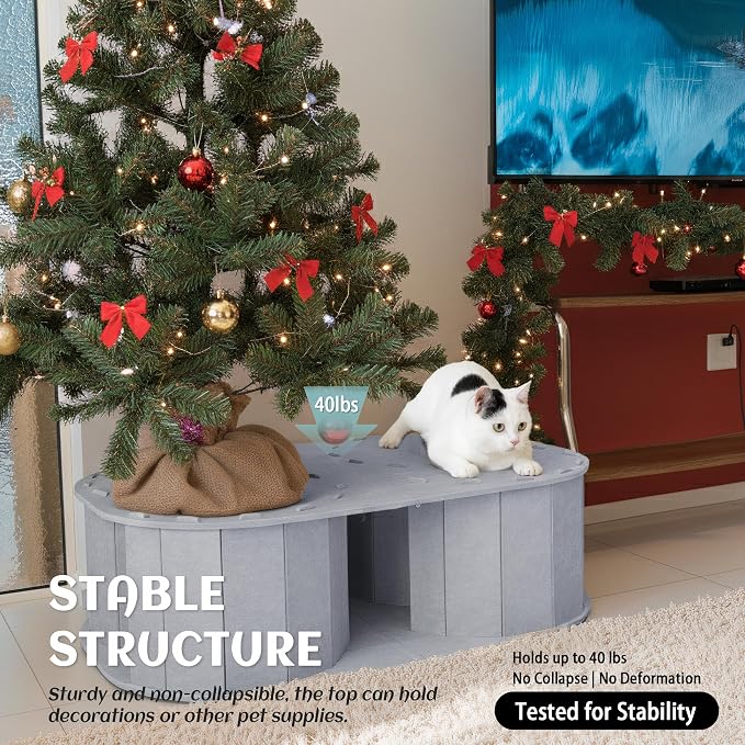 PETKARAY Large Felt Cat Tunnel, Double S-Shaped Hideaway for Indoor Cats, Interactive Cat Bed Cave and Hideout, 34x22.8x10.2 inches Grey - Image 4