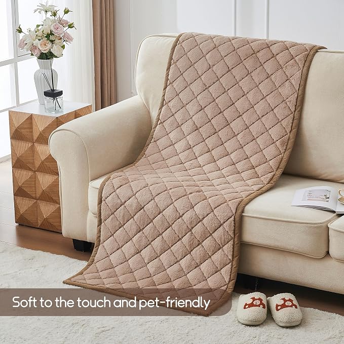 beeweed Couch Covers for Sofa, Couch Covers for Dogs Washable, Non Slip Plush Sofa Slipcovers, Couch Furniture Protector Pet Friendly, Diamond Pattern, Khaki, 27.6” x 70.9” - Image 2