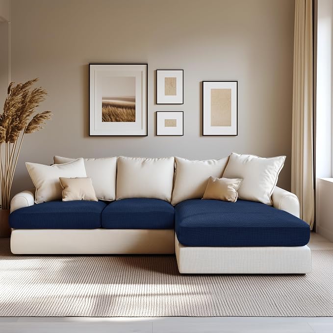 Hokway Stretch Chaise Cover Individual Couch Cushion Slipcovers Reversible Cushion Protector Slipcovers Sofa Cushion Protector Covers (Chaise Cover, Darkblue) - Image 2