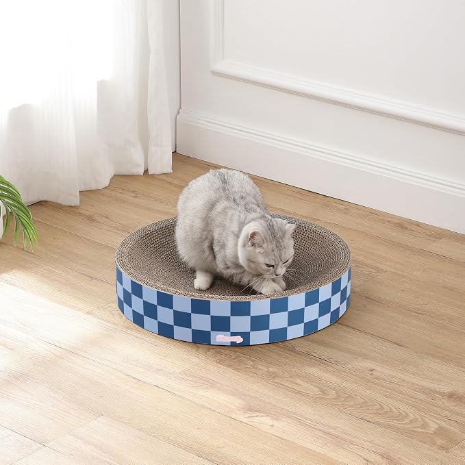 CSR1010B Nelson 20.13" Modern Cardboard Round Bowl Cat Scratcher with Catnip, Blueberry - Image 7