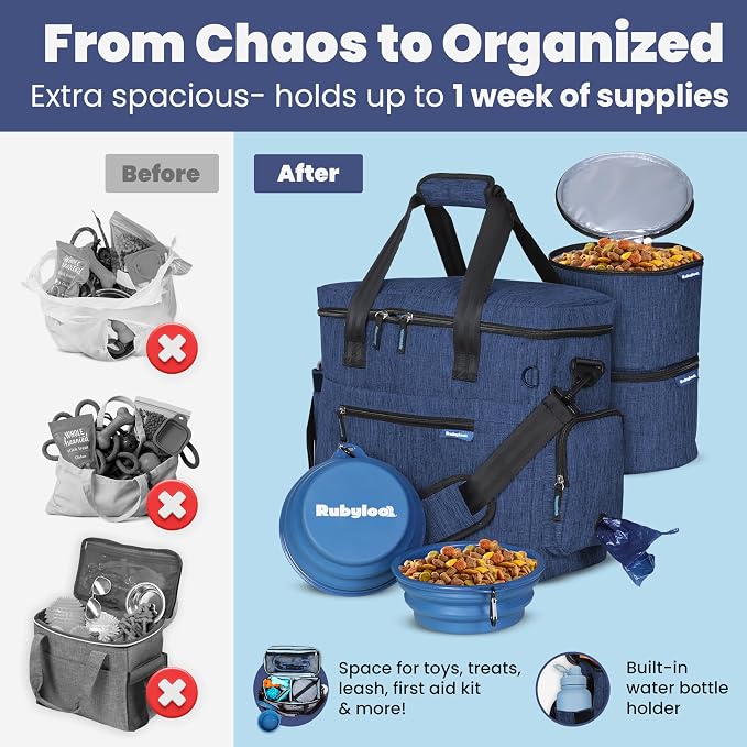 Rubyloo Original Doggy Bag™ Dog Travel Bag for Supplies with Travel Bowls | 2 BPA-Free Collapsible Bowls, 2 Pet Food Containers, TSA-Ready, Road Trips, Camping, Weekend Getaways, Doggy Gift, Navy - Image 5