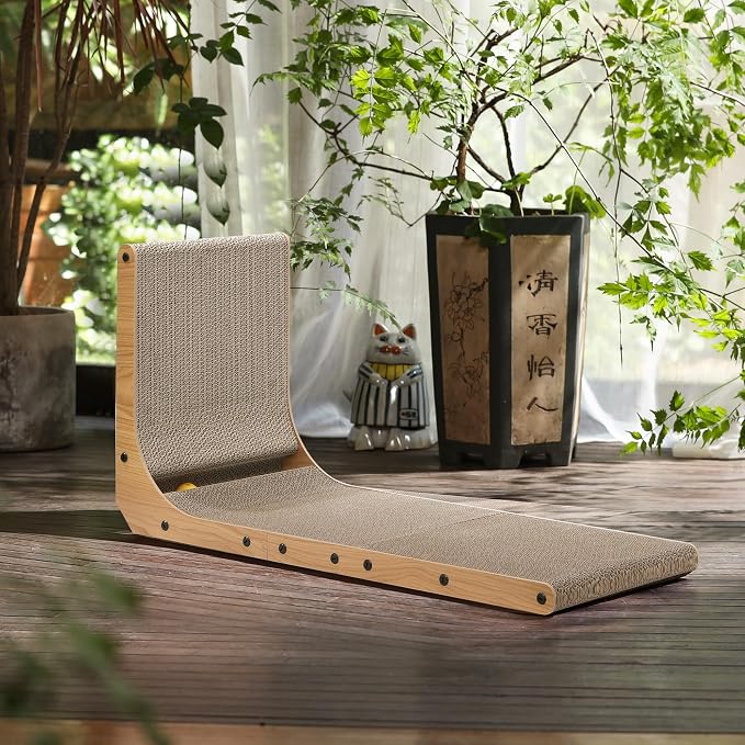 FUKUMARU Cat Scratcher for Indoor Cats, 32.7 Inch L Shaped Cat Scratch Pad | Extra Large Cardboard Cat Scratcher for Wall Sofa, Vertical Cat Scratching Board with Ball Cat Toy, Tall Cat Scratching Post - Image 5
