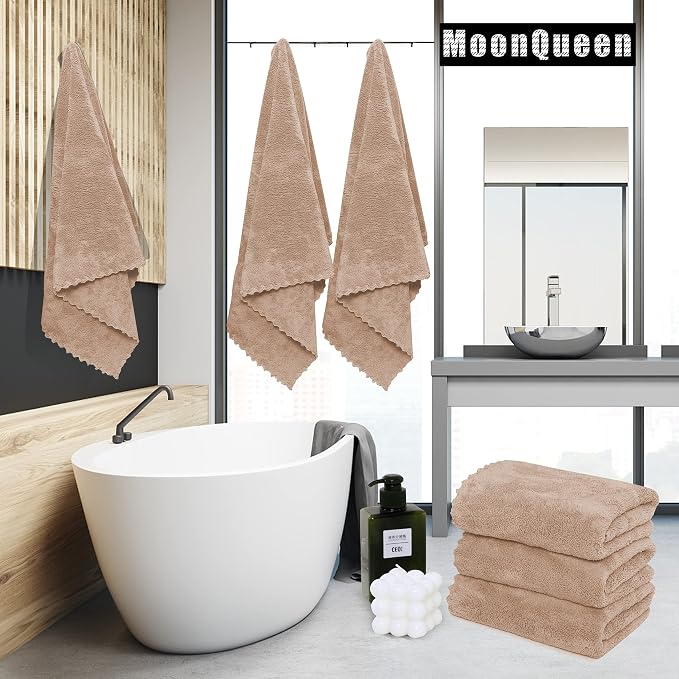 MOONQUEEN 6 Pack Premium Bath Towel Set - Quick Drying - Microfiber Coral Velvet Highly Absorbent Towels - Multipurpose Use as Bath Fitness, Bathroom, Shower, Sports, Yoga Towel (Brown) - Image 2