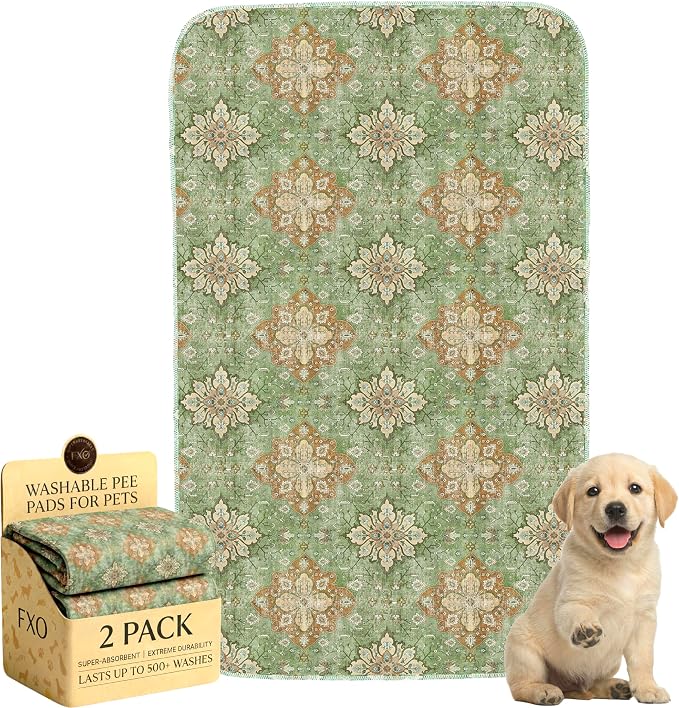 Washable Pee Pads for Dogs,Great Urine Absorbent Reusable Puppy Training Pads,Waterproof,Leak-Proof & Non-Slip Potty Pads for Whelping,Crate,Playpen,Bed.(Green Floral Flat,24"x36") by Peepads