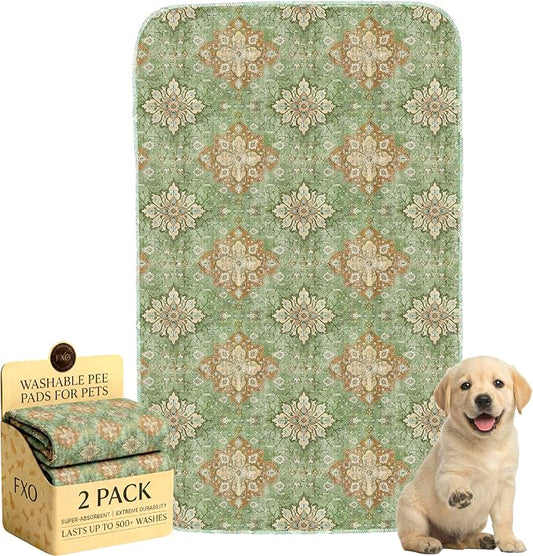 Washable Pee Pads for Dogs,Great Urine Absorbent Reusable Puppy Training Pads,Waterproof,Leak-Proof & Non-Slip Potty Pads for Whelping,Crate,Playpen,Bed.(Green Floral Flat,24"x36") by Peepads
