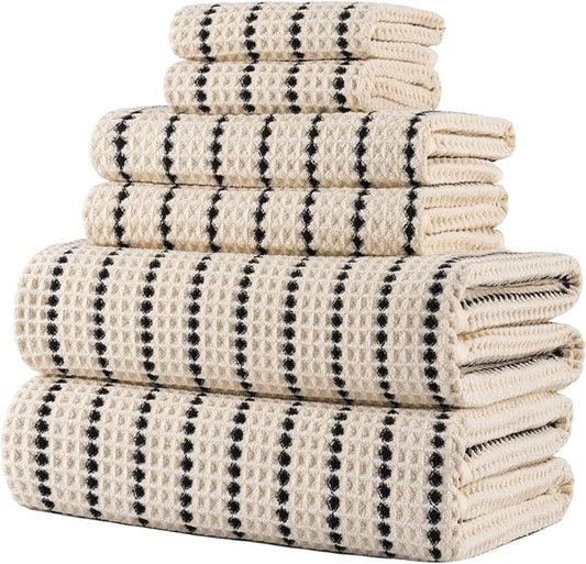 POLYTE 430 GSM Microfiber Quick Dry Lint Free Oversize Bath Towel Set, 6 Piece (Waffle Weave) by Polyte