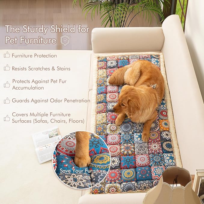 Couch Cover for Sofa, Sectional Couch Cover for Dogs, Sofa Cover Washable, Cushion Cover Blanket Pad Bed Mat for Pets, Boho Furniture Protector, Blue, 27.6x82.7in - Image 2