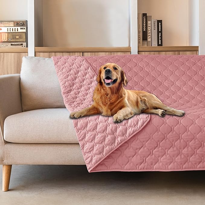 gogobunny 3X Stronger Waterproof Pet Blanket, Scratch Proof Furniture Protector for Dogs Cats, Reversible Cover 82x82 Inch, Dark Pink/Light Pink by gogobunny
