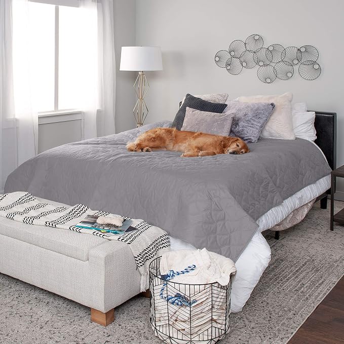 Furhaven Waterproof & Non-Slip Full Size Mattress Cover Protector for Dogs & Cats, Washable, For Beds, Couches, & Car Seats - Quilted Twill Blanket Mattress Cover - Gray, Medium/Full Size - Image 3