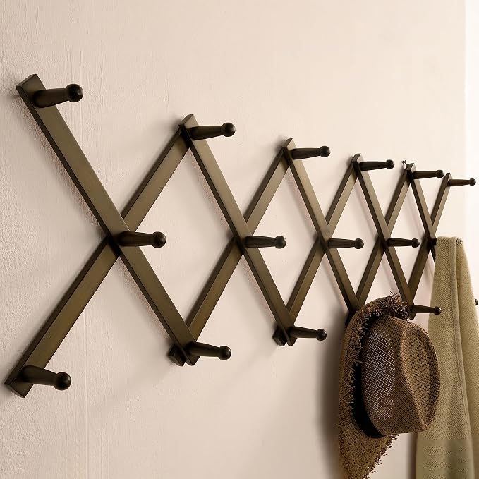 SKOLOO Hat Rack for Wall with 17 Hooks, Solid Wooden, Modern, Expandable Coat Rack Wall Mount for Coats, Hats, Bags, Baseball Caps, Dark Walnut Color - Image 3