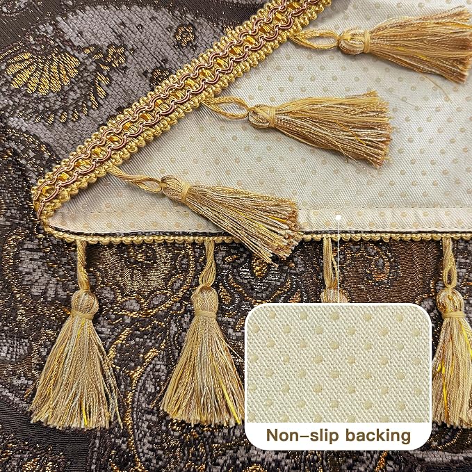 Loom and Mill Luxury Jacquard Sofa Arm Covers 2 PCS, Bronze Gold, 14x14in | Classic Antique Couch Armrest Cover with Tassels, Non-Slip Furniture Protector for Chair Sofa Recliners Couch Dogs Pets - Image 4