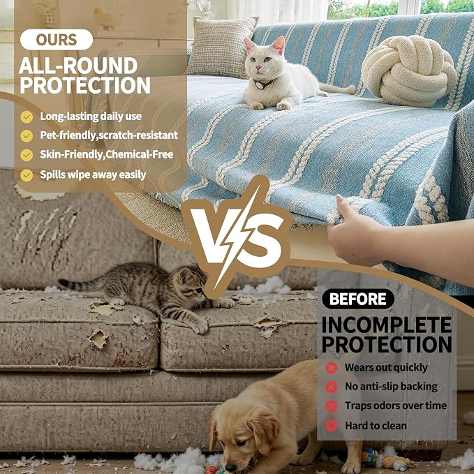 VANJOROY Couch Cover for 3 4 Cushion,Washable Couch Covers for Dogs Pets, Sofa Slipcovers Sectional Sofa L-Shape, Chenille Couch Cover for Sofa Cover Furniture Protector with Tassel,91"x 150" Blue - Image 4