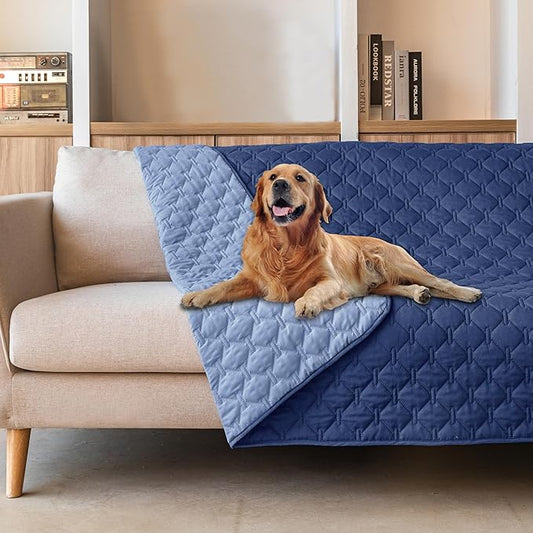 gogobunny 100% Double Sided Waterproof Dog Blanket Soft Pet Bed Cover Reversible Protect Furniture Couch Sofa Car for Puppy Large Dog Cat (Dark Navy/Light Navy, 82x82 Inch (Pack of 1)) by gogobunny