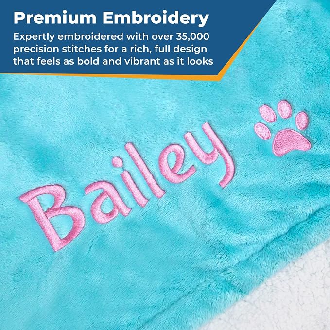 GoTags Personalized Premium Fluffy Dog Blanket, Super Soft Sherpa Fleece Blanket for Pets with Custom Embroidered Name and Paw, Large (40x30 inch), Royal Blue - Image 3