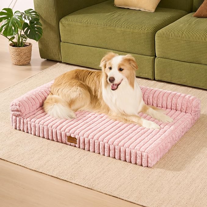 Orthopedic Calming Large Dog Bed Pet Sofa Bed 36''X24'' Pink | 2-Sided Pet Couch Large Sized Dog, Soft Egg-Crate Foam Dog Mat, Waterproof Removable Washable Cover, Nonskid Bottom Cat Bed - Image 2