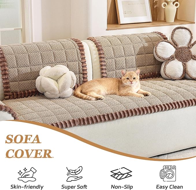 Plush Couch Cover for Dogs – Non Slip Pet Sofa Protector, Ultra Soft Washable Couch Cover for Pets, Anti-Slip Backing Furniture Protector for Cats & Dogs, Fits Standard & L-Shape Sofas (Only 1PC) - Image 3