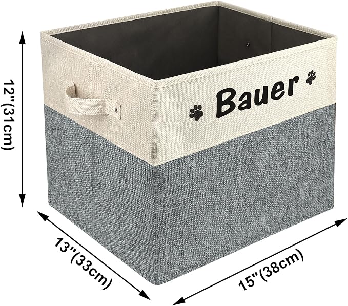 PET ARTIST Large Dog Toy Basket, Custom Toy Bin Box Personalized with Pet's Name, Collapsible Pet Storage Baksets With Handle for Living Room Area Hold Blankets,Accessories- Grey - Image 4