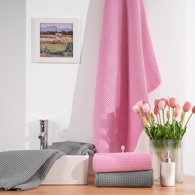 POLYTE 430 GSM Microfiber Oversize Quick Dry Lint Free Bath Towel, 60 x 30 in, 4 Pack (Waffle Weave) - Image 7