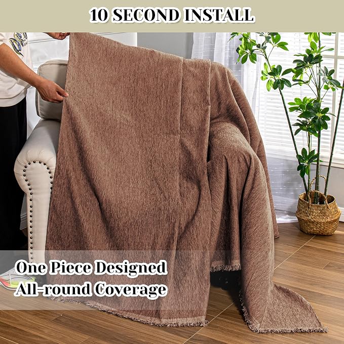 MEETSKY Sofa Covers Armchair Single Couch Cover for Dogs,Throw Couch Cover with Tassel Chair Recliner Futon Cover Washable 1 Cushion Couch Chenille Couch Protector, 71"x 91", Reddish Chocolate - Image 4