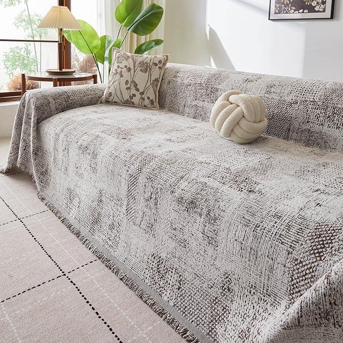ROOMLIFE Couch Cover 3 Cushion Sofa, Washable Non Slip Furniture Sofa Protector Cover, Soft Chenille Sofa Slipcovers Sectional L Shape Dogs Couch Cover Throw Blanket with Tassels 71''X134'' - Image 5