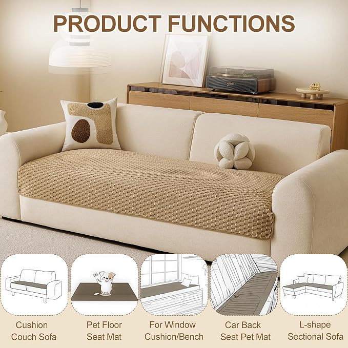Waterproof Couch Covers for Dogs Washable, Pet sectional Sofa Cover | Non Slip Fuzzy Couch Slipcovers for 3 Cushion, Furniture Protector,Scratch Resistant Couch Covers for Sofa (Khaki,35"x 63") - Image 6