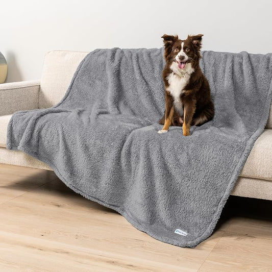 PetAmi Fluffy Waterproof Dog Blanket for Couch and Bed, Reversible Sherpa Pet Throw, Pee Proof Furniture Protector Sofa Cover, Washable Cat Blanket for Medium Large Dogs and Cats (Light Grey, 60x80) by PetAmi