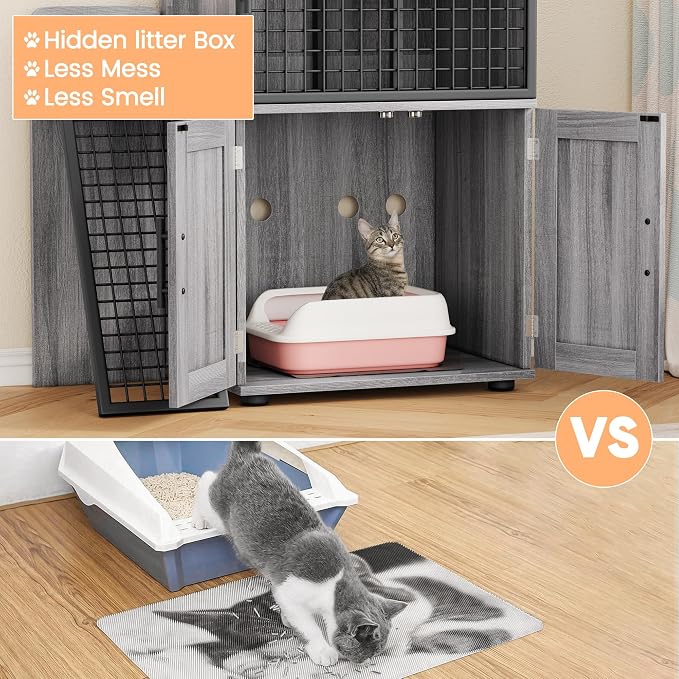 IDEALHOUSE Modern Cat Litter Box Enclosure with Platform, Double Layer Hidden Litter Box, Indoor Washroom, Villa Cat House with Ladder, 33.5" l x 17.9" w x 41.9" h,Dark Grey - Image 7