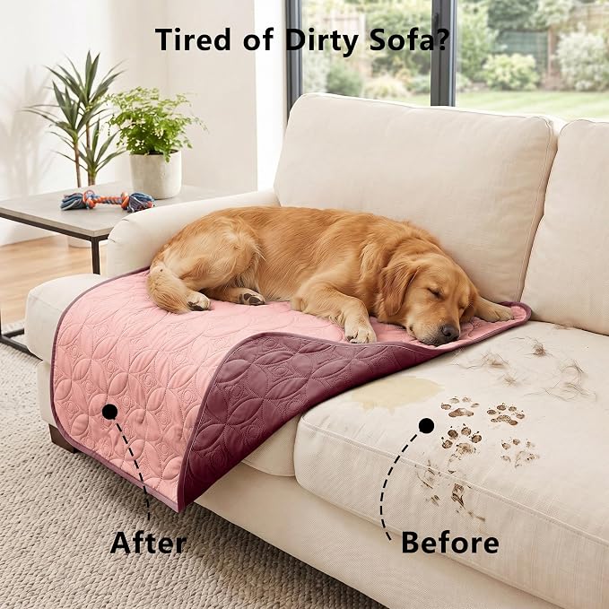 Waterproof Couch Cover for Dogs - Washable Pets Furniture Protector | TPU Leak-Proof Liner, Lightweight & Reversible, Fits Chair, Sofa, Bed, 52" x 82" , Burgundy/Pink - Image 2