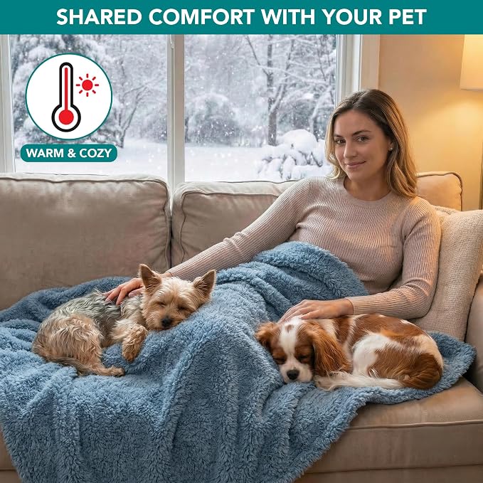 PetAmi Fluffy Waterproof Dog Blanket for Couch and Bed, Reversible Sherpa Pet Throw, Pee Proof Furniture Protector Sofa Cover, Washable Cat Blanket for Small Medium Dogs and Cats (Dusty Blue, 24x32) - Image 5