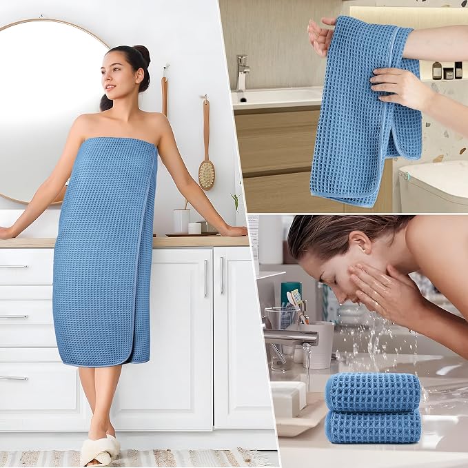 POLYTE 430 GSM Microfiber Quick Dry Lint Free Oversize Bath Towel Set, 6 Piece (Waffle Weave) - Image 5
