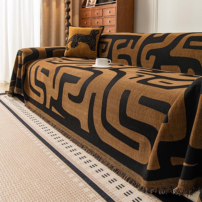 ROOMLIFE Couch Cover 3 Cushion Sofa, Washable Non Slip Furniture Sofa Protector Cover, Soft Chenille Sofa Slipcovers Sectional L Shape Dogs Couch Cover Throw Blanket with Tassels 71''X150'' - Image 2