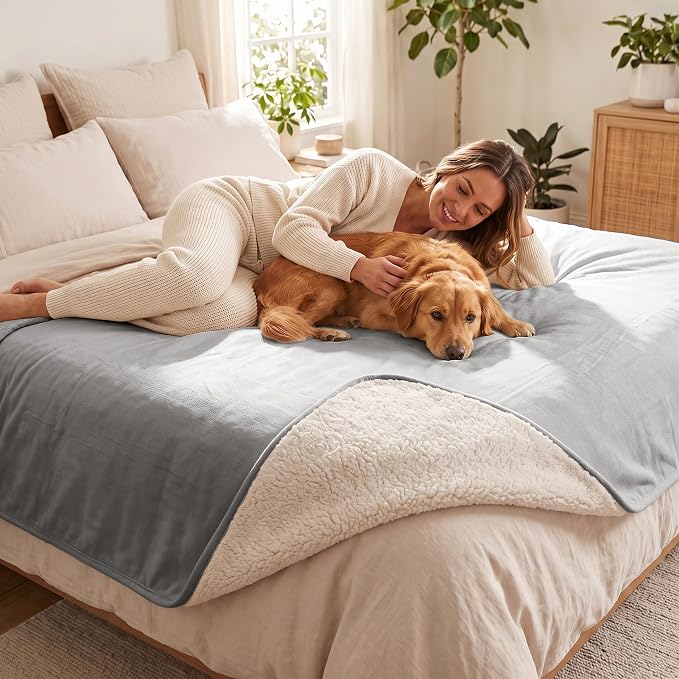 Waterproof Blanket for Dogs - Pet Throw as Furniture Protector | Cozy Sherpa & Smooth Velvet, Reversible and Machine Washable, for Couch, Bed, or Travel, 86"x120", Dark Grey by TuffeelHome