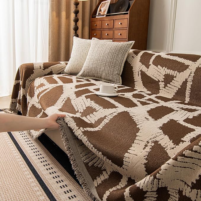ROOMLIFE Couch Cover 3 Cushion Sofa, Washable Non Slip Furniture Sofa Protector Cover, Soft Chenille Sofa Slipcovers Sectional L Shape Dogs Couch Cover Throw Blanket with Tassels 71''X150'' - Image 4