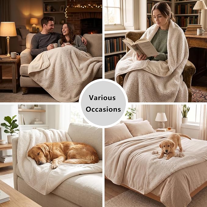Waterproof Blanket for Dogs - Pet Throw as Furniture Protector | Cozy Sherpa & Smooth Velvet, Reversible and Machine Washable, for Couch, Bed, or Travel, 30"x40", Beige - Image 6