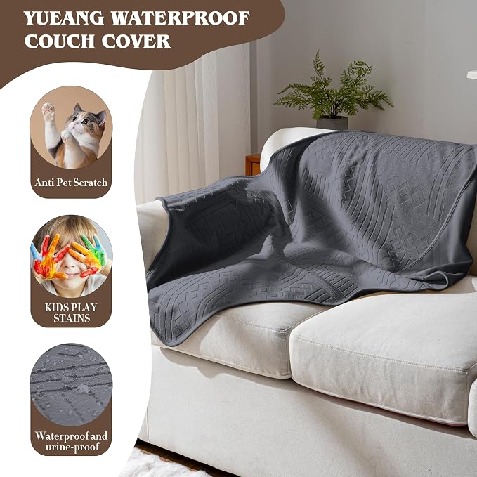 Waterproof Recliner Chair Cover - Washable Double-Sided Velvet and Pattern Reversible Cover for Couch, Bed, Sofa Protection for Dogs, 30x40in/Dark Grey - Image 6