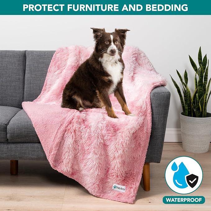 PetAmi Waterproof Dog Blanket for Couch, Bed & Furniture,Reversible Sherpa & Faux Fur Pet Blanket, Leakproof Blanket for Puppy Cat, Washable Soft Calming Pet Couch Protector (29x40, Tie-Dye Pink) - Image 2