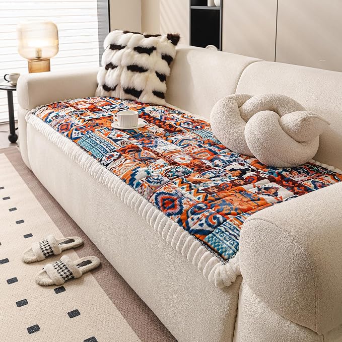 Boho Couch Cover for Pets Super Soft Sofa Covers for Cats & Dogs Washable Sofa SlipCover Furniture Couch Protector for Living Room(35" x 71", Orange) - Image 3