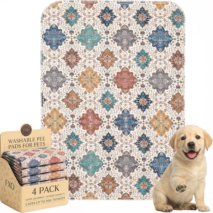 4PACK Washable Pee Pads for Dogs,Great Urine Absorbent Reusable Puppy Training Pads,Waterproof,Leak-Proof & Non-Slip Potty Pads for Whelping,Crate,Playpen,Bed.(Colorful Day,18"x24") by Peepads