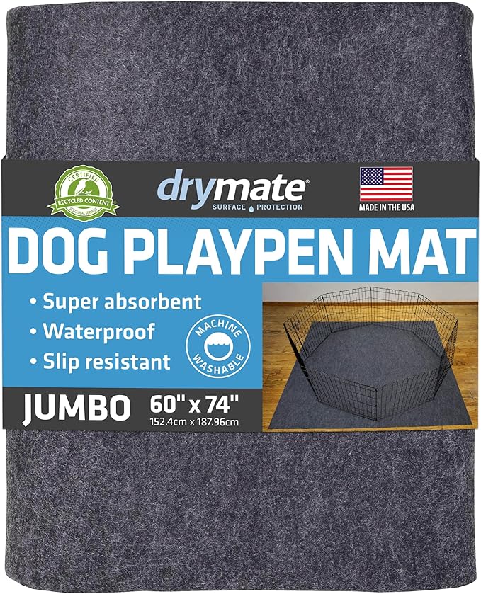Drymate Jumbo Dog Playpen Mat (60x74), Super Absorbent, Waterproof, Slip-Resistant, Machine Washable, Reusable Puppy Pad for Training, Whelping, Housebreaking, Incontinence, Crate, Kennel (USA Made) by Drymate