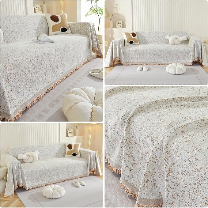 Deep Dream Couch Cover Blanket, Soft Chenille Sofa Covers for 3 Cushion Couch, Sofa Slipcovers Washable Furniture Protector for Dogs Pets (Khaki, 71''x134'') - Image 3