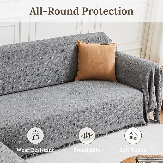 HOMERILLA Sectional Couch Covers for Sectional Sofa L Shaped Sofa Cover Blanket 2 Pieces L Shape Furniture Protector for Pets Dogs (Light Grey, XX-Large) | Washable Fabric, Anti-Pet Hair, Stain & Wear Resistant, Multiuse Sofa Blanket Protector, Pet Fri... - Image 3
