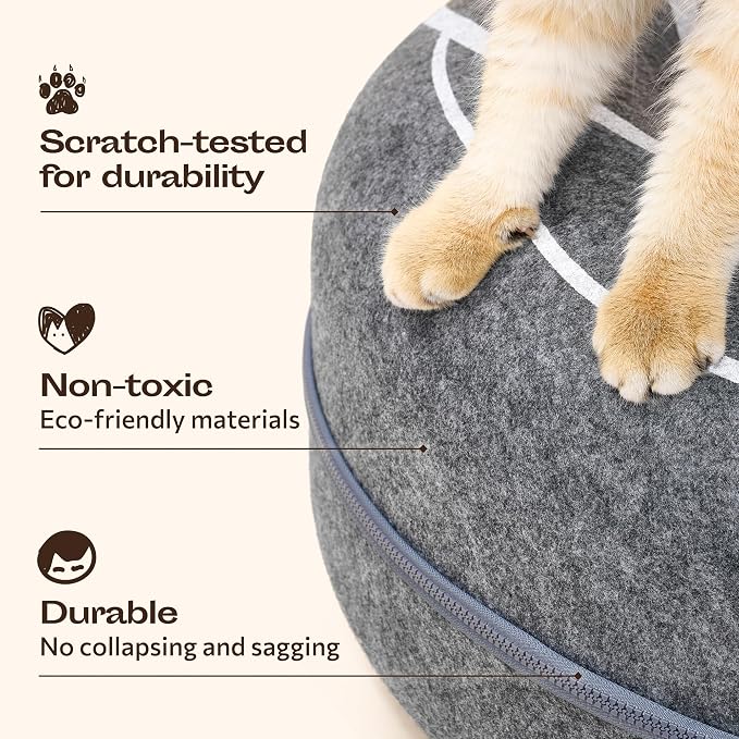 Peekaboo Cat Cave Donut - Cat Tunnel Bed for Indoor Cats – Cute Patterns Hideaway for Multiple & Large Cats, Scratch-Resistant (Dark Gray) - Image 6