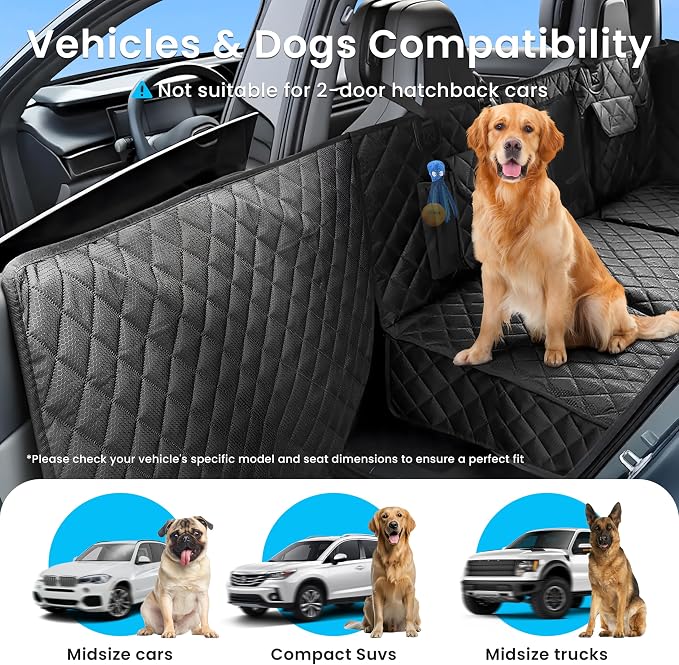 Hard Bottom Dog Car Seat Cover for Back Seat with Door Protector | 100% Waterproof, Tear-Resistant & Non-Slip, Back Seat Cover for Small Mid Cars, SUVs & Trucks, Holds 450Lbs, Easy to Clean - Image 7