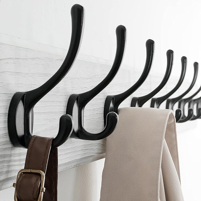 SKOLOO Rustic Wall Mounted Coat Rack, Case of 2, Pine Solid Wood Coat Hook Hanger - 10 Hooks for Hanging Clothes Robes Towels Coats - Image 5
