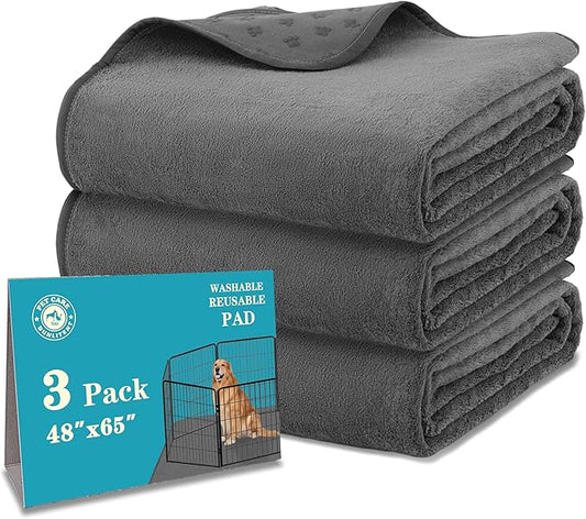 Bunlitent Washable Pee Pads for Dogs, 65'' x 48'', 3 Packs, Quick-Dry, Grey | Extra Large, Reusable, Fast Absorbent, Waterproof, Non-Slip, Whelping Pads, For Puppy, Senior Dog, Incontinence by Bunlitent