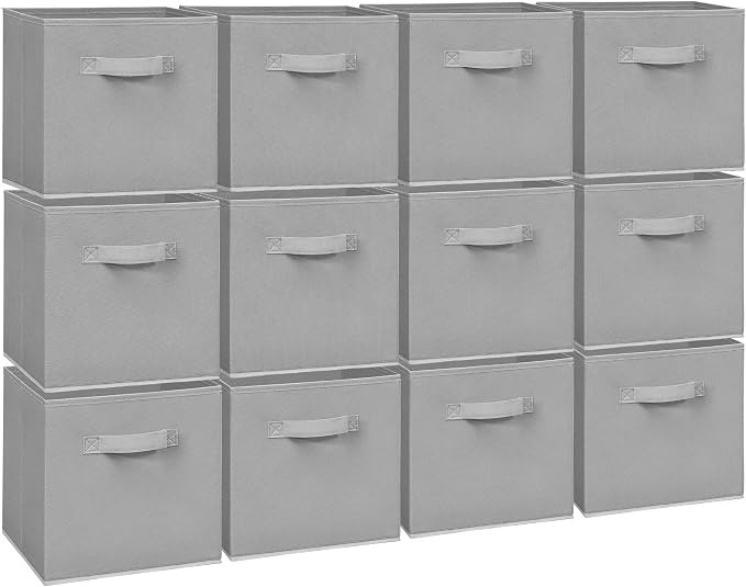 11 Inch Fabric Storage Cubes, Sturdy Foldable Storage Bins, Heavy Duty Cube Organizer for Clothes, Blankets, Shelves, Closets, Bedroom, Living Room, Gray, 12 Pack by Unknown