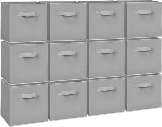 11 Inch Fabric Storage Cubes, Sturdy Foldable Storage Bins, Heavy Duty Cube Organizer for Clothes, Blankets, Shelves, Closets, Bedroom, Living Room, Gray, 12 Pack by Unknown
